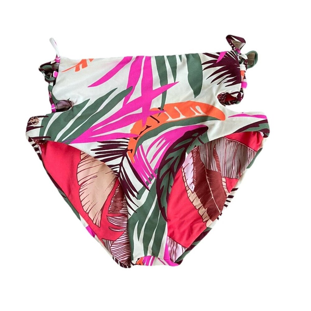 Maaji Tropical Print Bikini Bottoms in Pink, Green, Coral and White